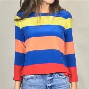 J. Crew JCrew striped silk nautical anchor top blouse 00 xs